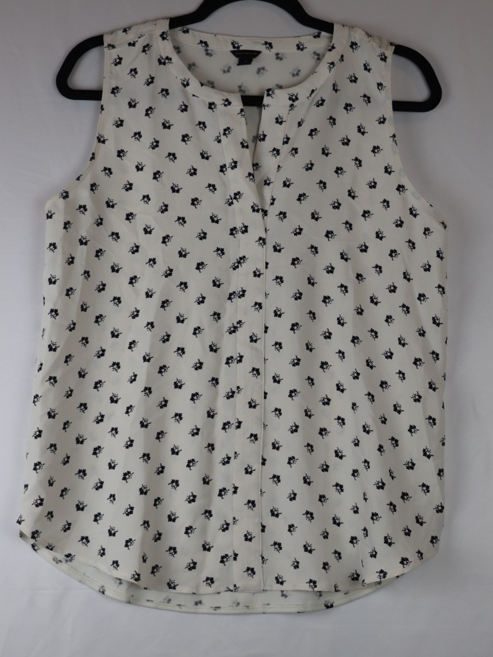 Ann Taylor Cream Sleeveless Blouse with Black Floral Motif